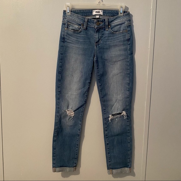 PAIGE Blue Kylie Crop Distressed Cuffed Style Jeans Size 26 - Picture 1 of 7